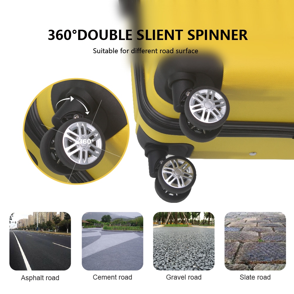 Lemon Yellow 3-Piece Premium ABS Luggage Set-20", 24", And 28" Suitcases With Multi-Position Handle, Silent Spinner Wheels, And TSA-Approved Lock-Durable, Stylish, And Spacious Travel Gear_voghion.com
